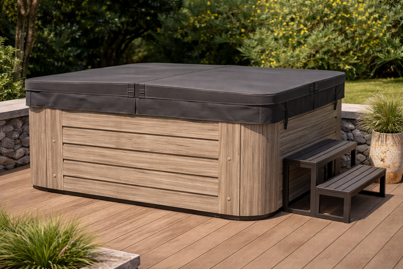 Luxe jacuzzi op zonnig terras